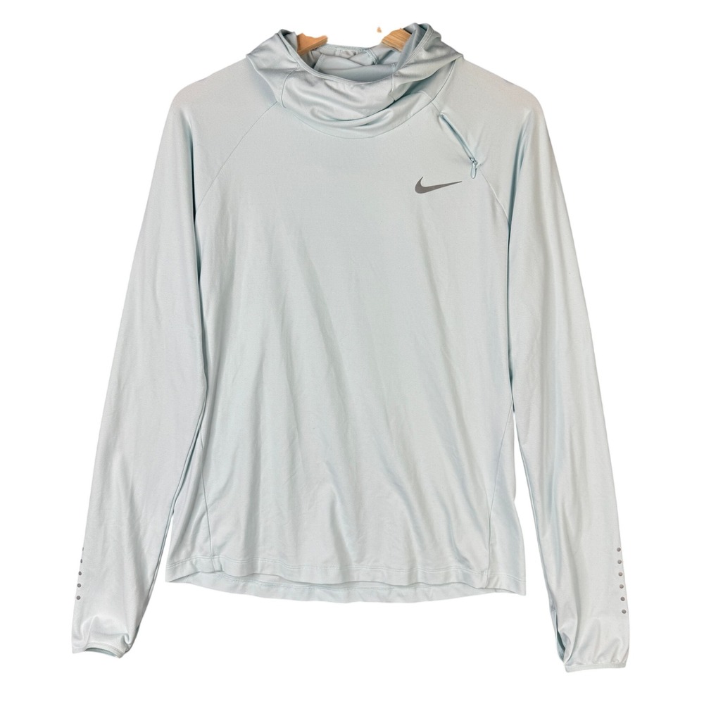 Nike Element Running Hoodie Light Blue Dri-FIT Scuba Neck Thumbholes Size M